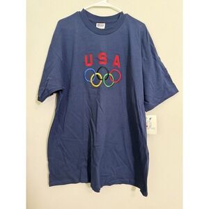 Vintage Team USA 90s Olympics T Shirt Sz XL Mens Blue Short Sleeve Embroidered